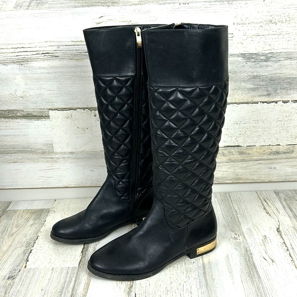 Vince Camuto Womens 6.5 Fianna Black Quilted Leather Knee-High Casual Boots